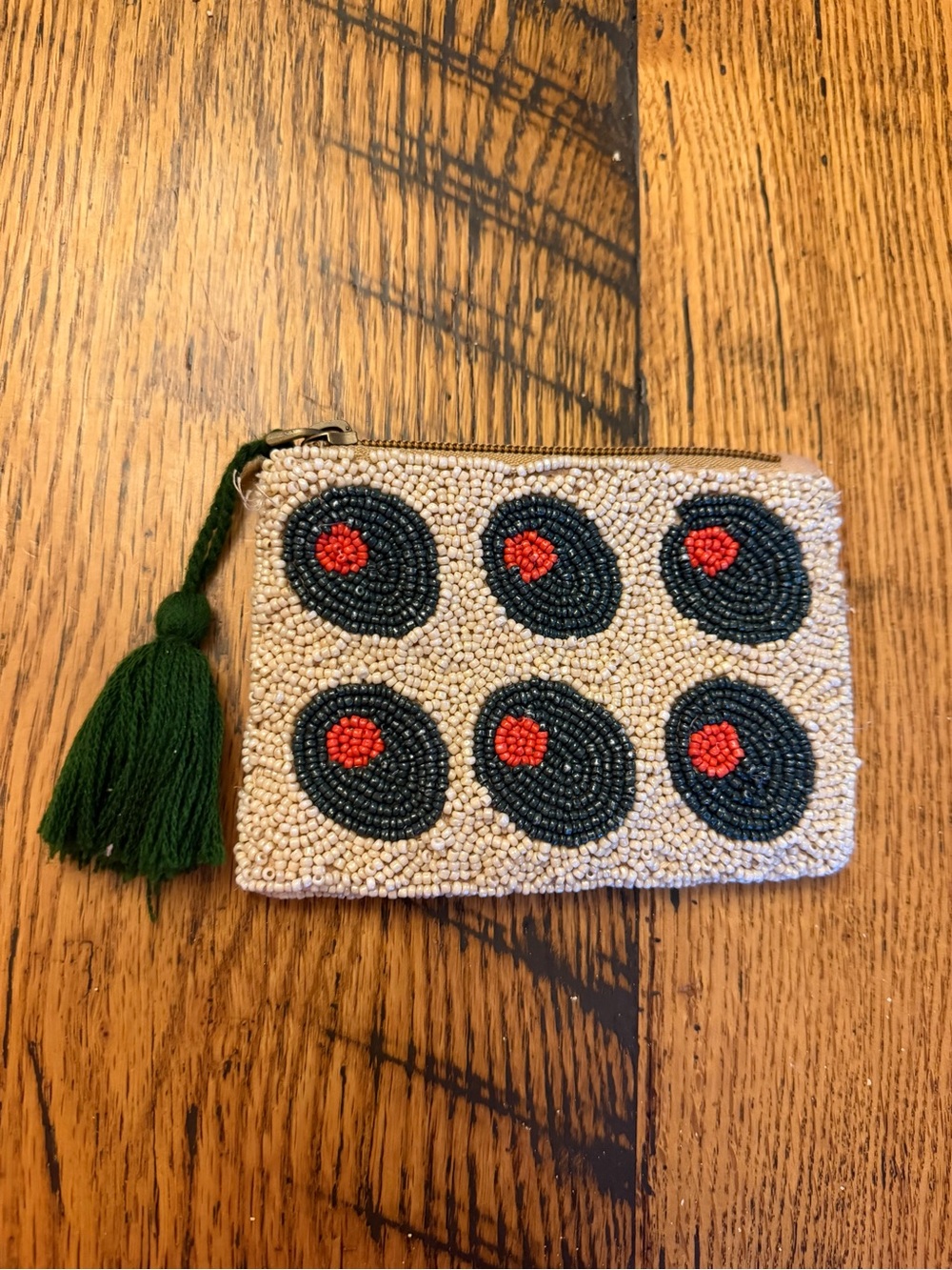 Beaded Zip Pouch Olives Cream Green Red Women Coin Change
5”x4”